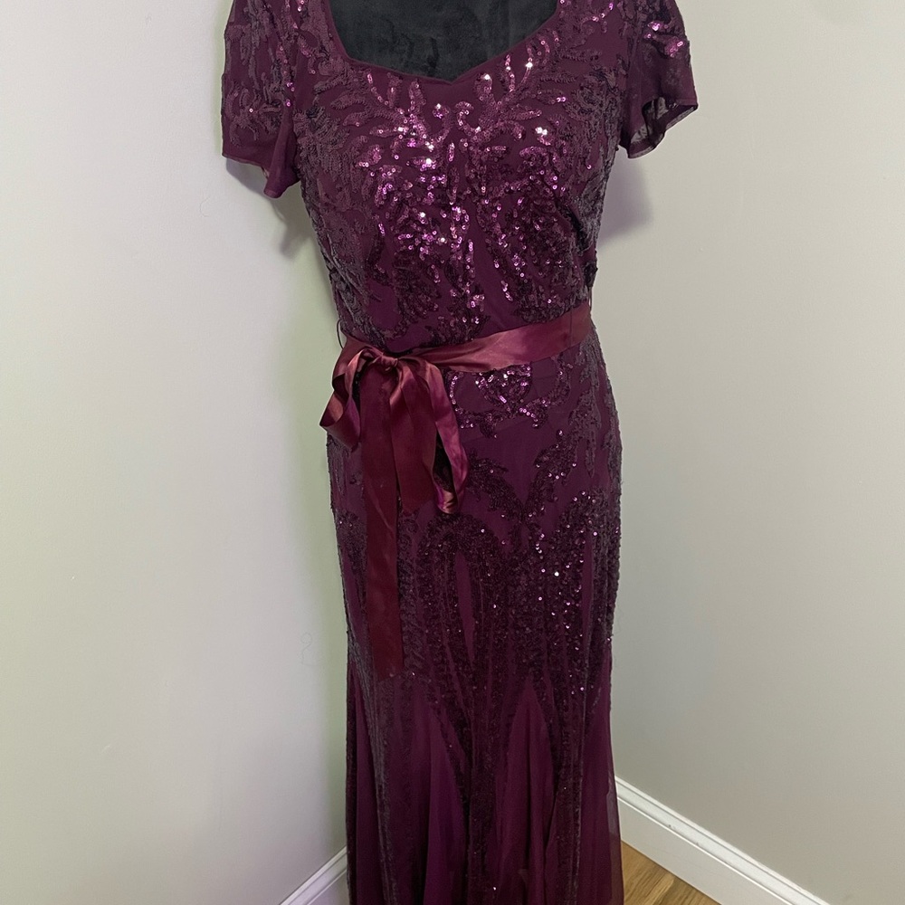 R&M Richards Deep Purple Maxi Dress with Sequins